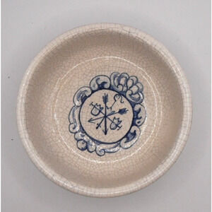 Cream Blue Signed Small Dipping Trinket Dish Ceraltar Silos 94 Arrows Shield